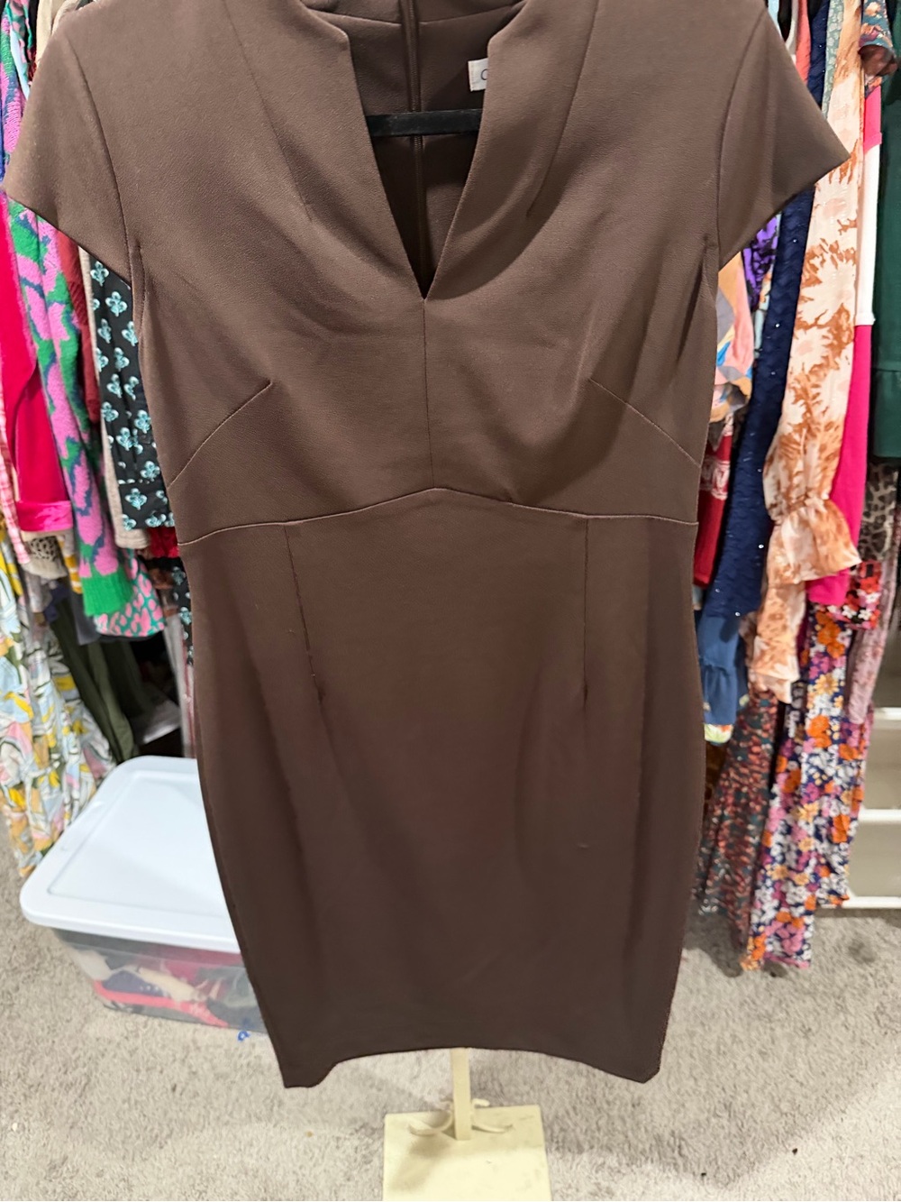 Calvin Klein Brown Cap-Sleeve Sheath Midi Dress